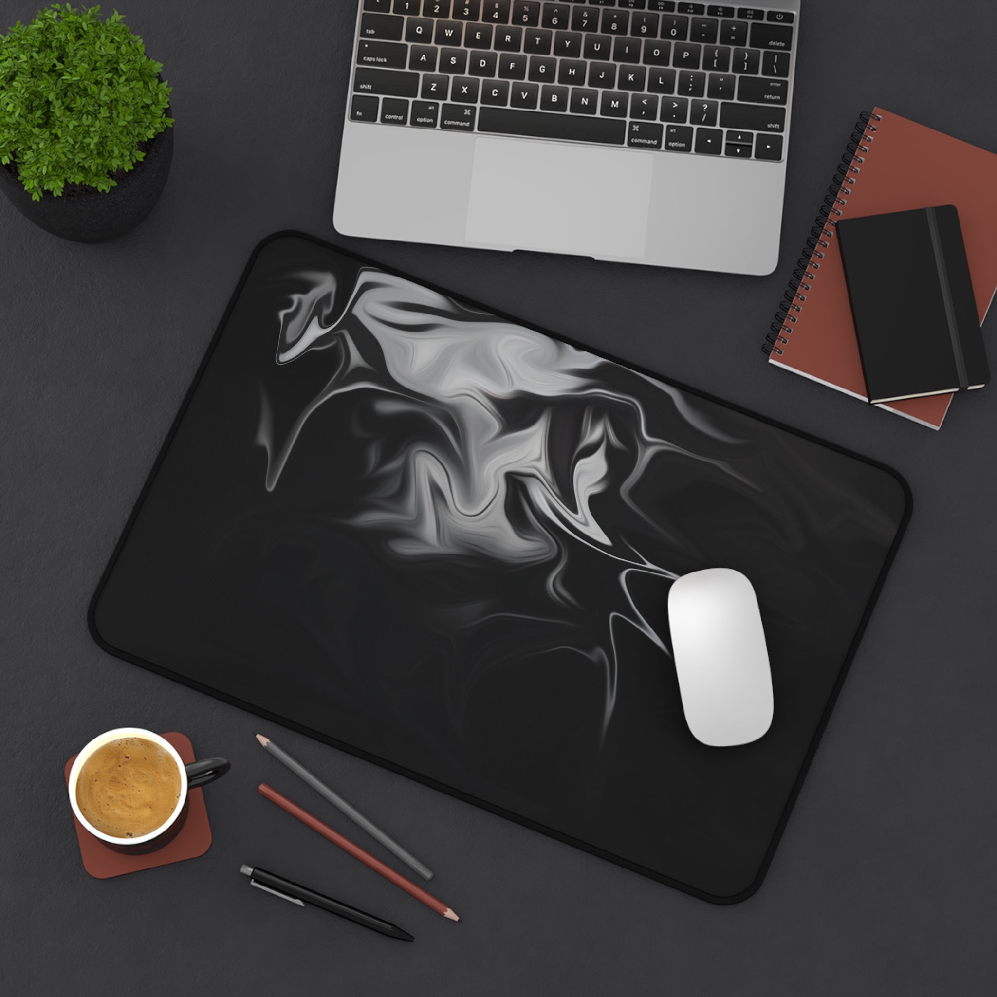 Black Marble Swirl Desk Mat — Sleek Gaming & Office Desk Pad