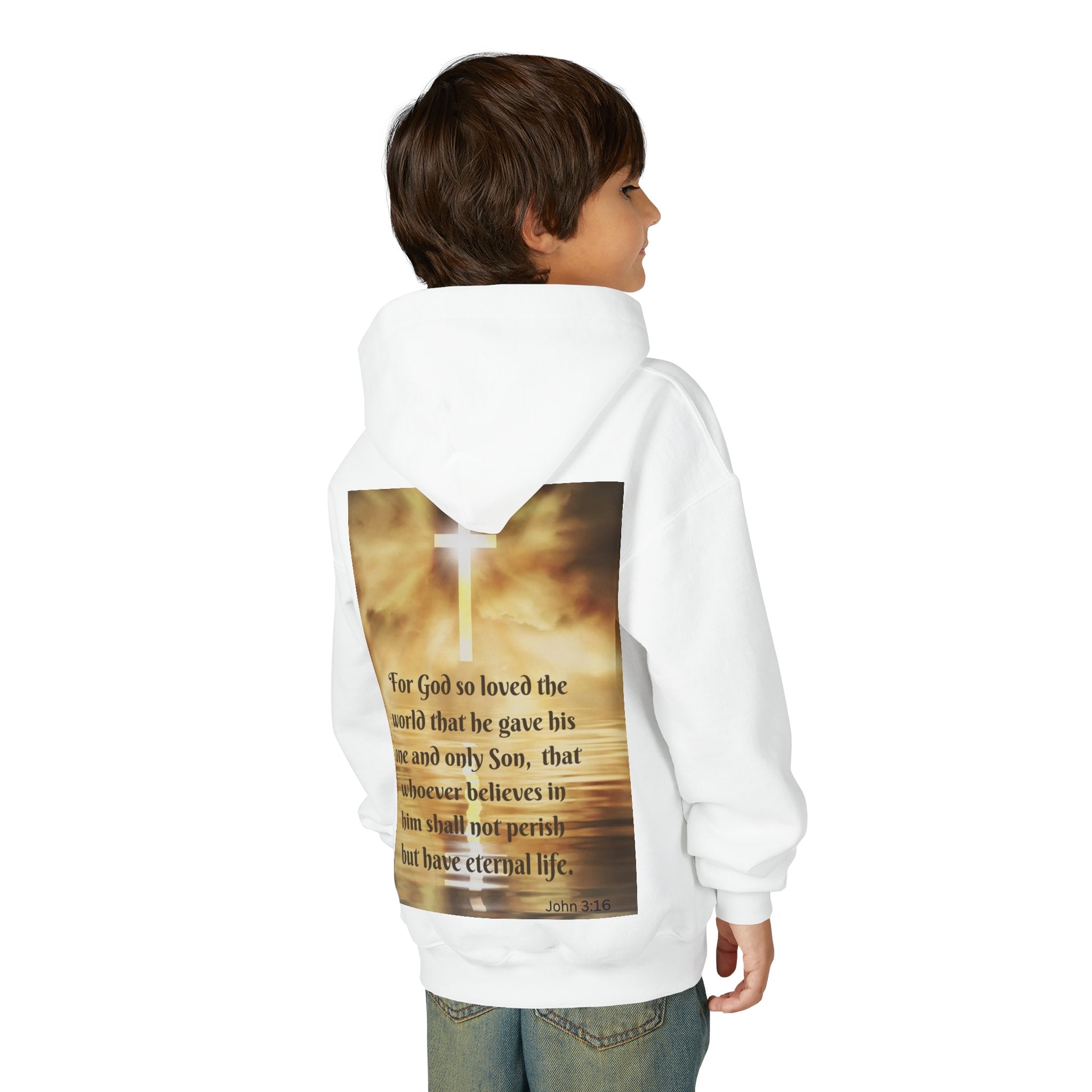 Youth Hoodie - "Trust In God" Christian Sweatshirt with John 3:16 Cross Design