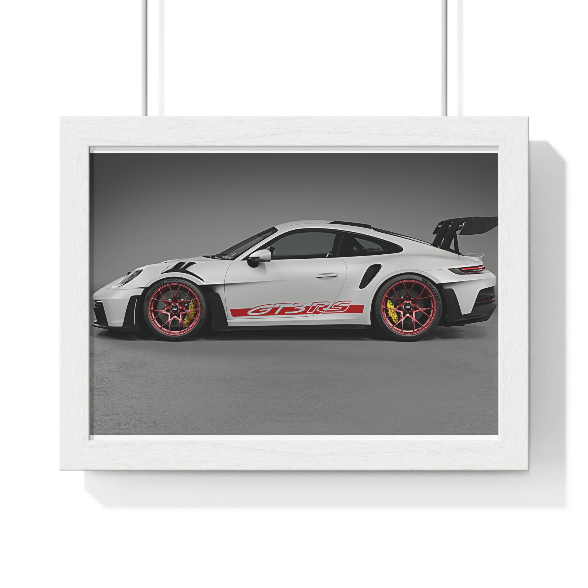 Porsche 911 GT3 RS Horizontal Framed Poster — White Sports Car Wall Art