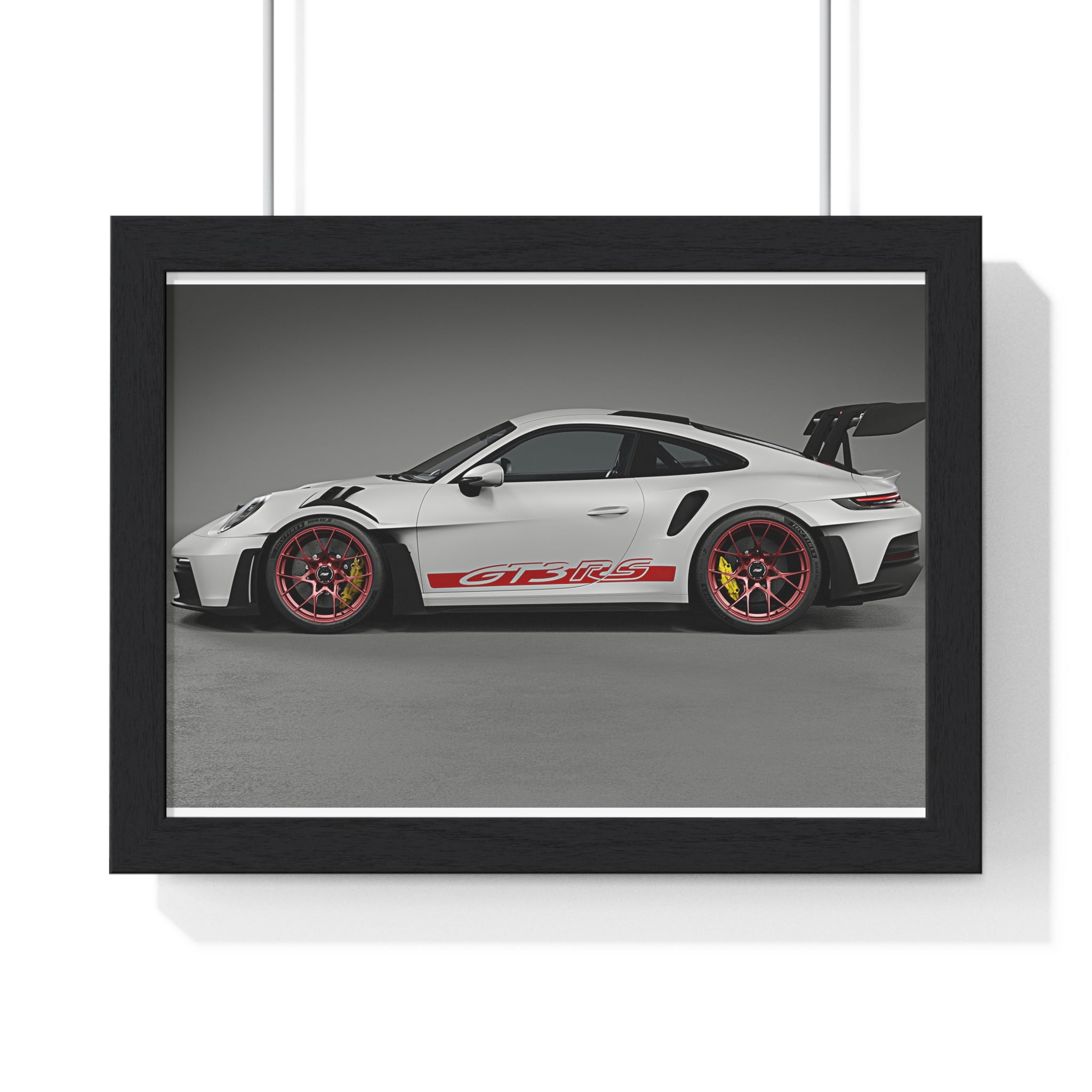 Porsche 911 GT3 RS Horizontal Framed Poster — White Sports Car Wall Art