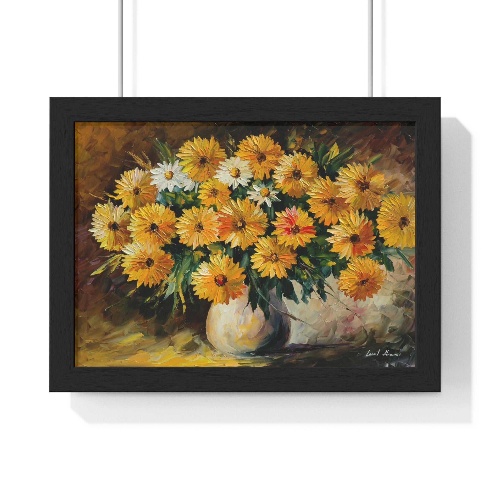 Framed Floral Print — Yellow Daisy Bouquet Horizontal Poster