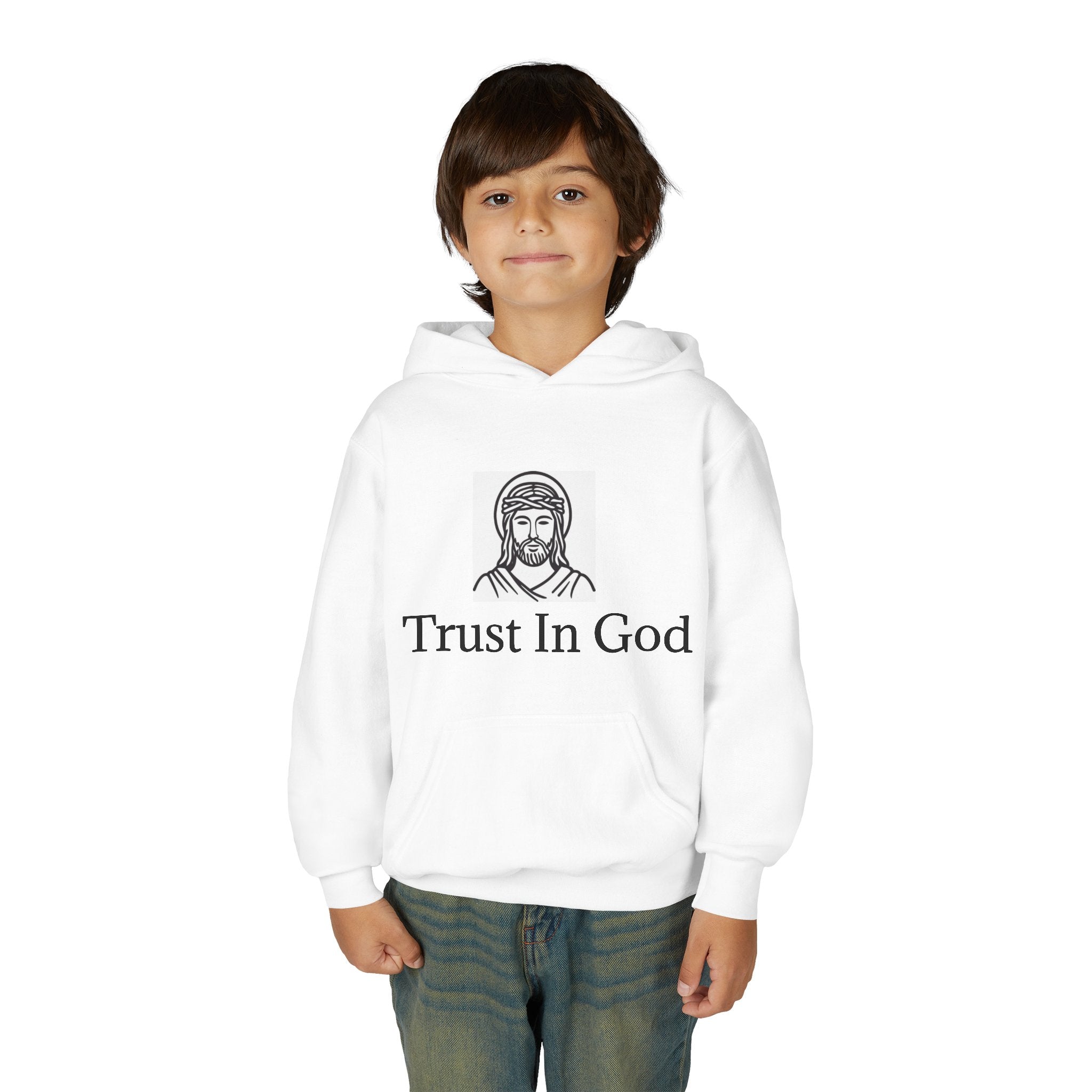 Youth Hoodie - "Trust In God" Christian Sweatshirt with John 3:16 Cross Design