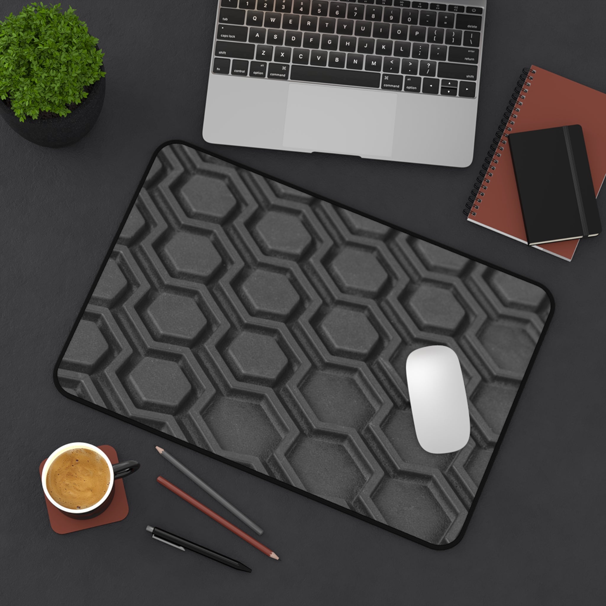 Hex Pattern Desk Mat — Textured Black Gaming & Office Mouse Pad
