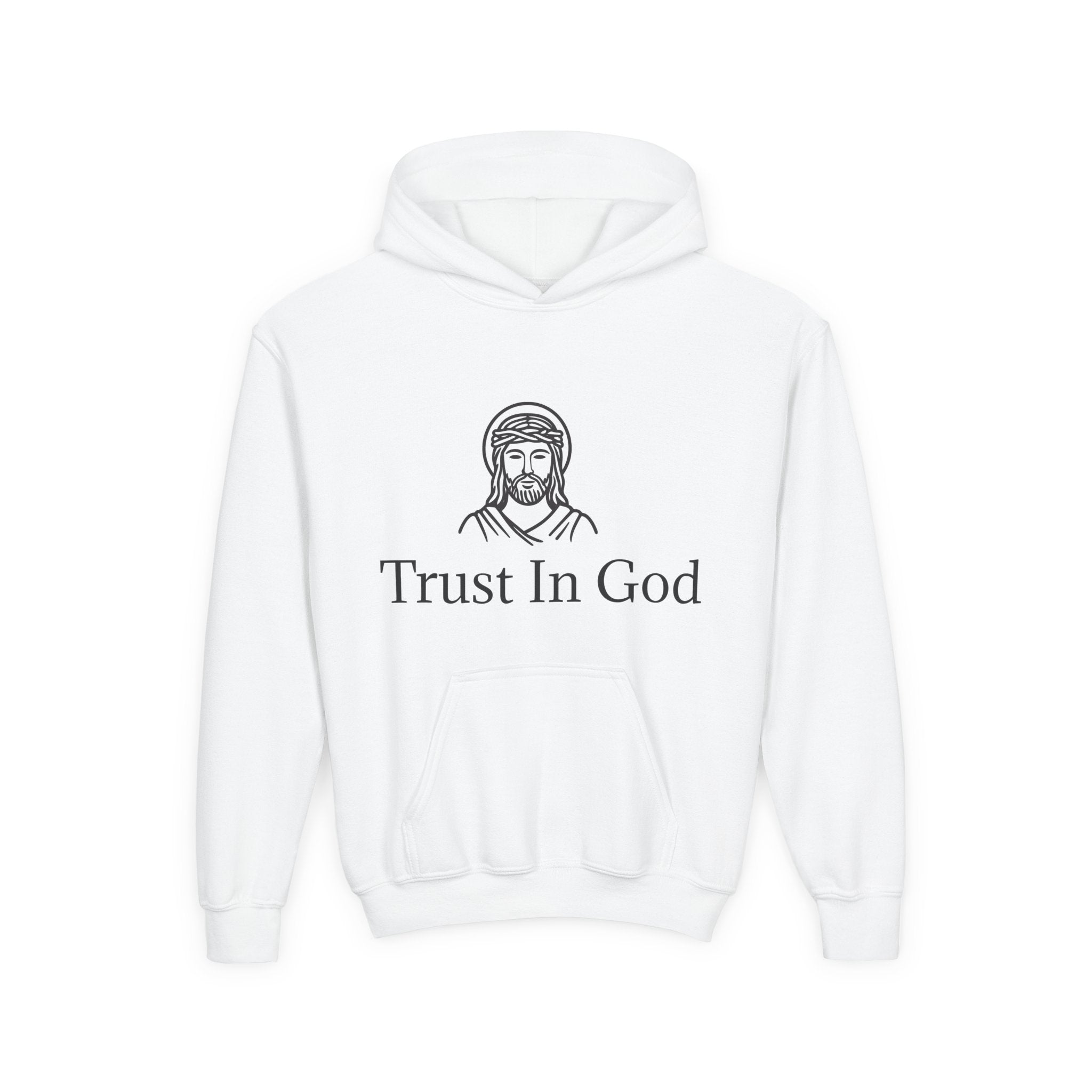 Youth Hoodie - "Trust In God" Christian Sweatshirt with John 3:16 Cross Design