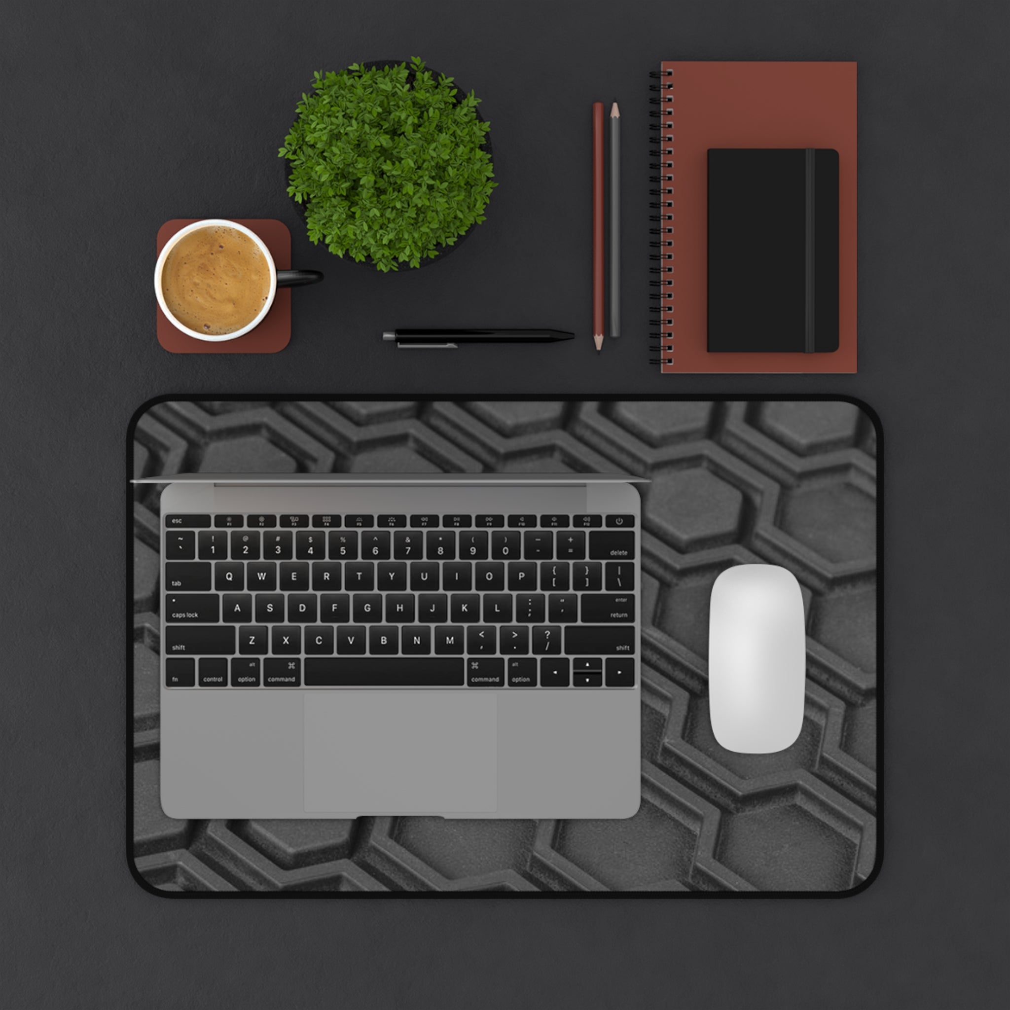 Hex Pattern Desk Mat — Textured Black Gaming & Office Mouse Pad