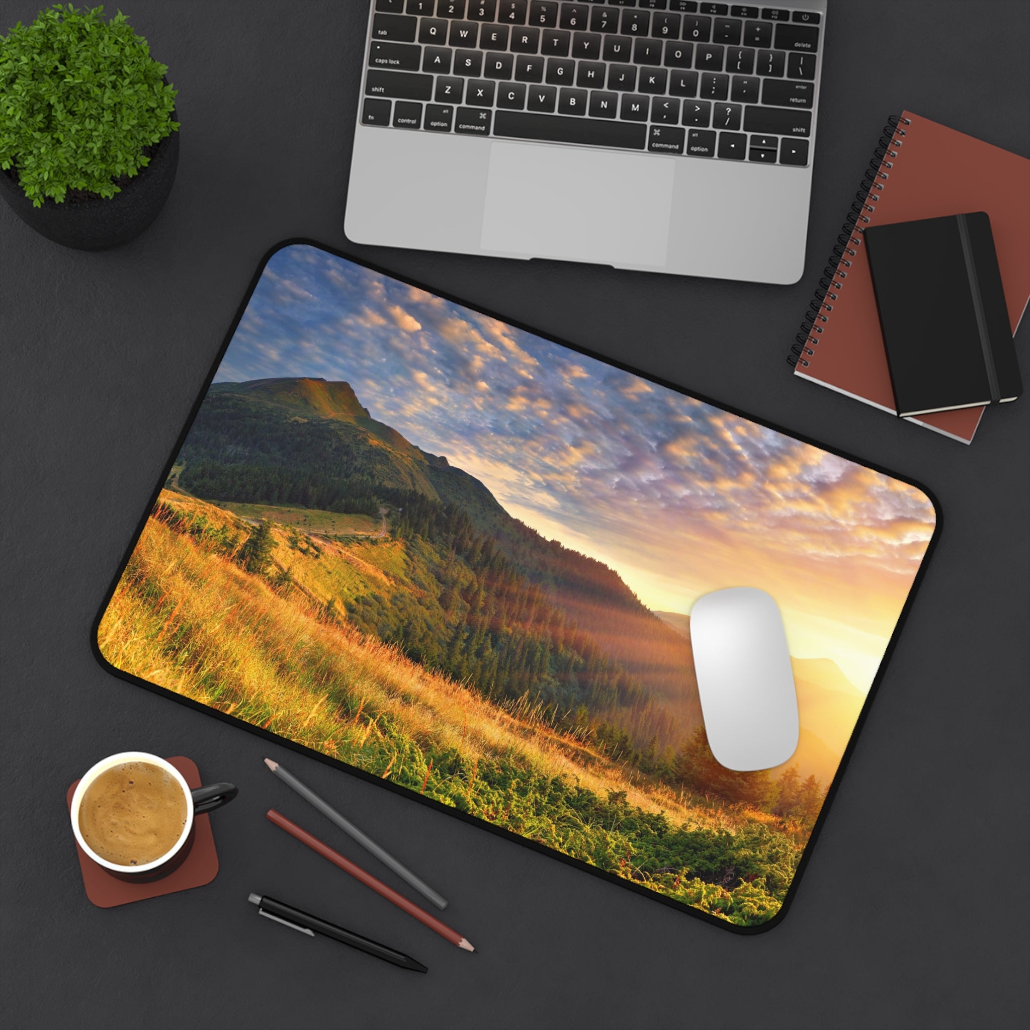 Sunrise Mountain Desk Mat — Scenic Landscape Desk Pad for Work & Gaming
