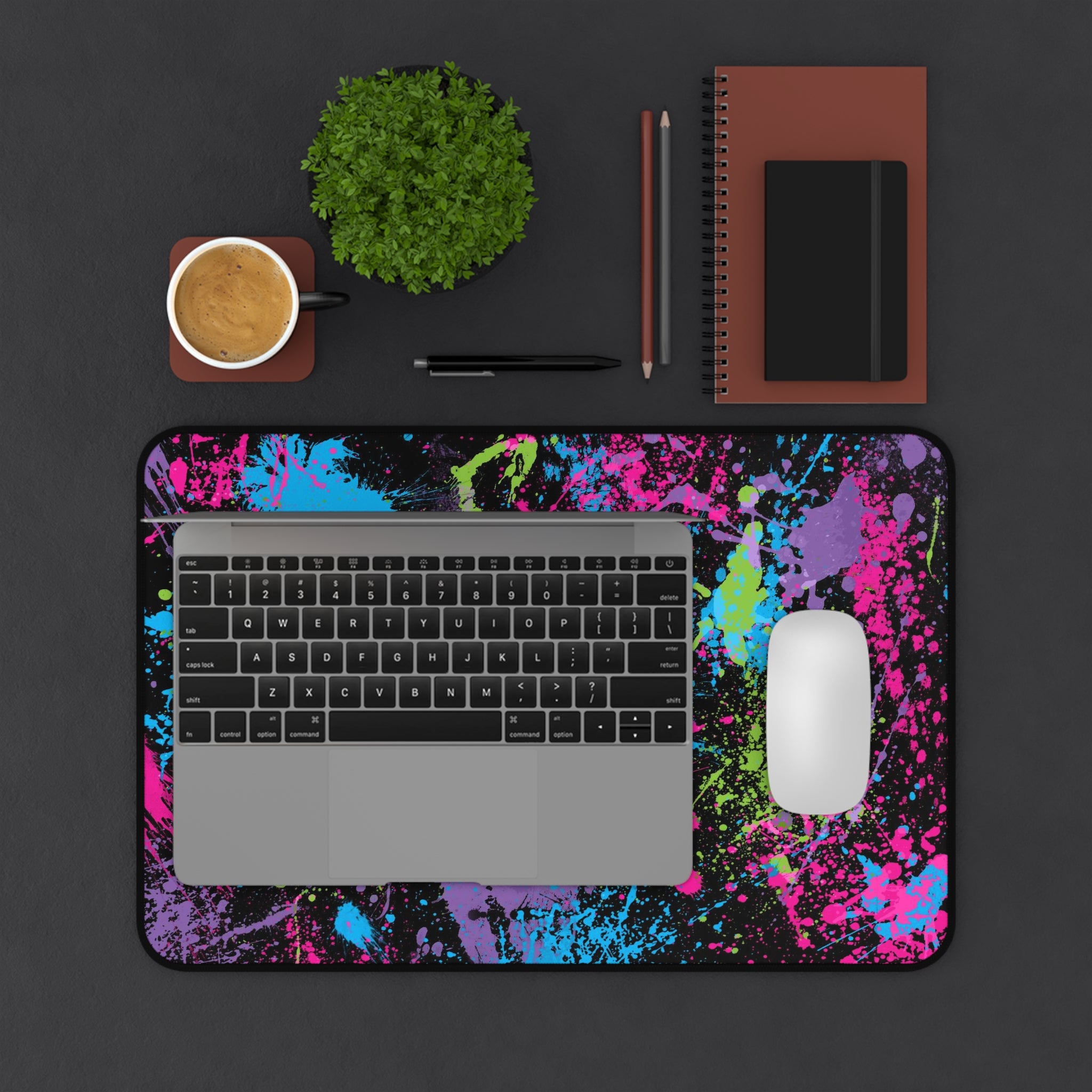 Neon Paint Splatter Desk Mat — Vibrant Gamer/Artist Mouse Pad