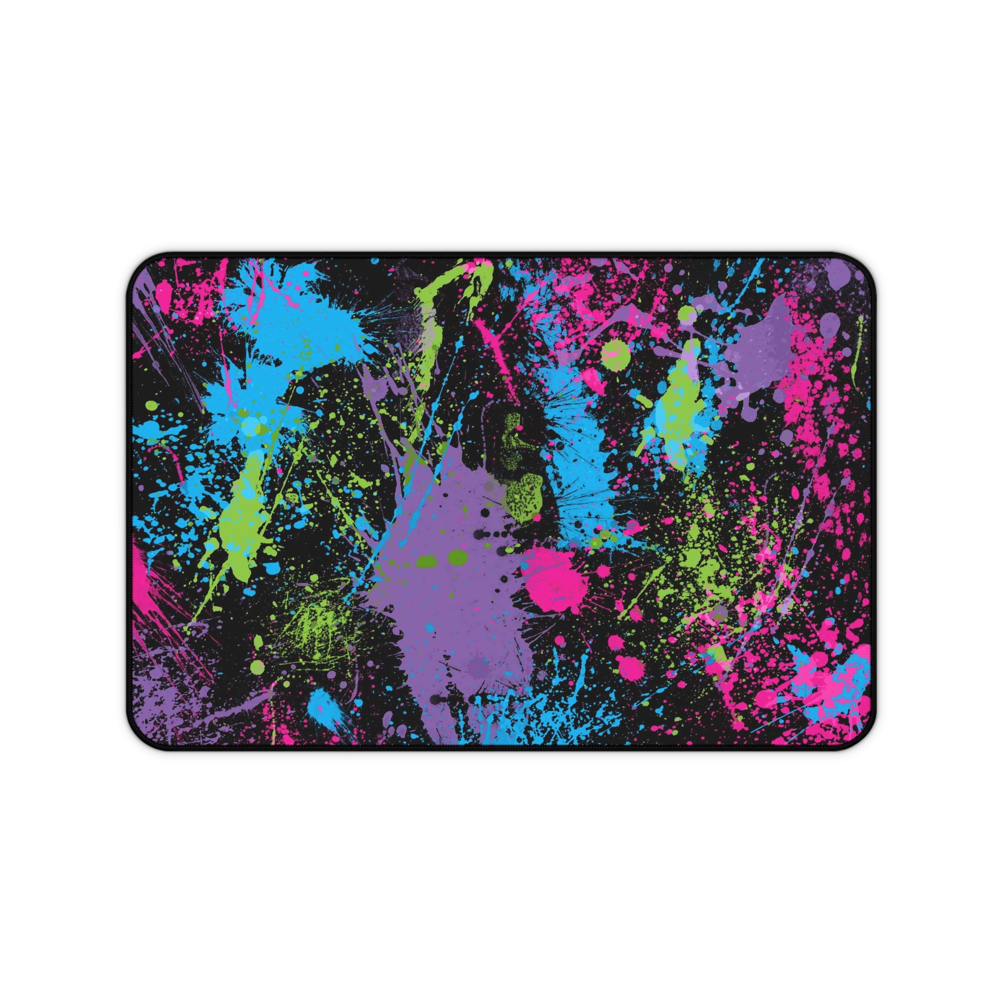 Neon Paint Splatter Desk Mat — Vibrant Gamer/Artist Mouse Pad
