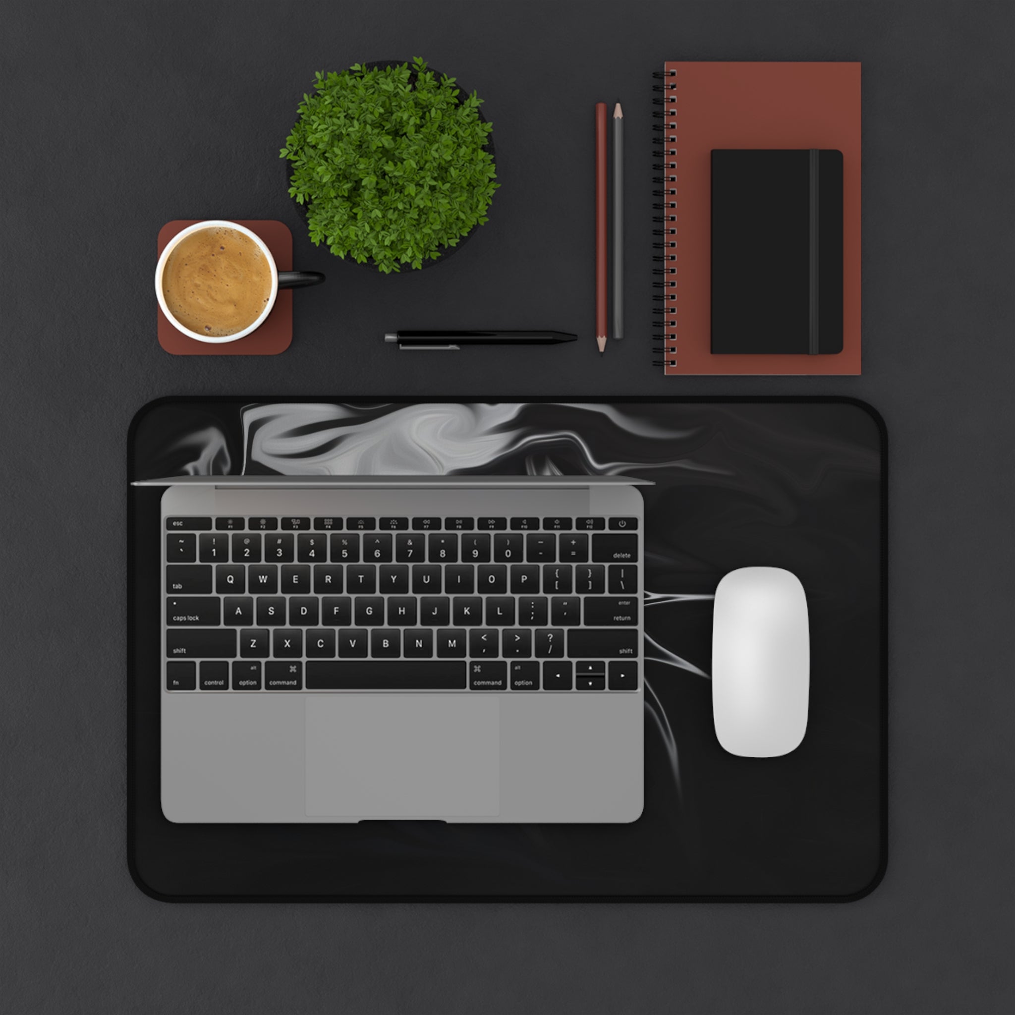 Black Marble Swirl Desk Mat — Sleek Gaming & Office Desk Pad