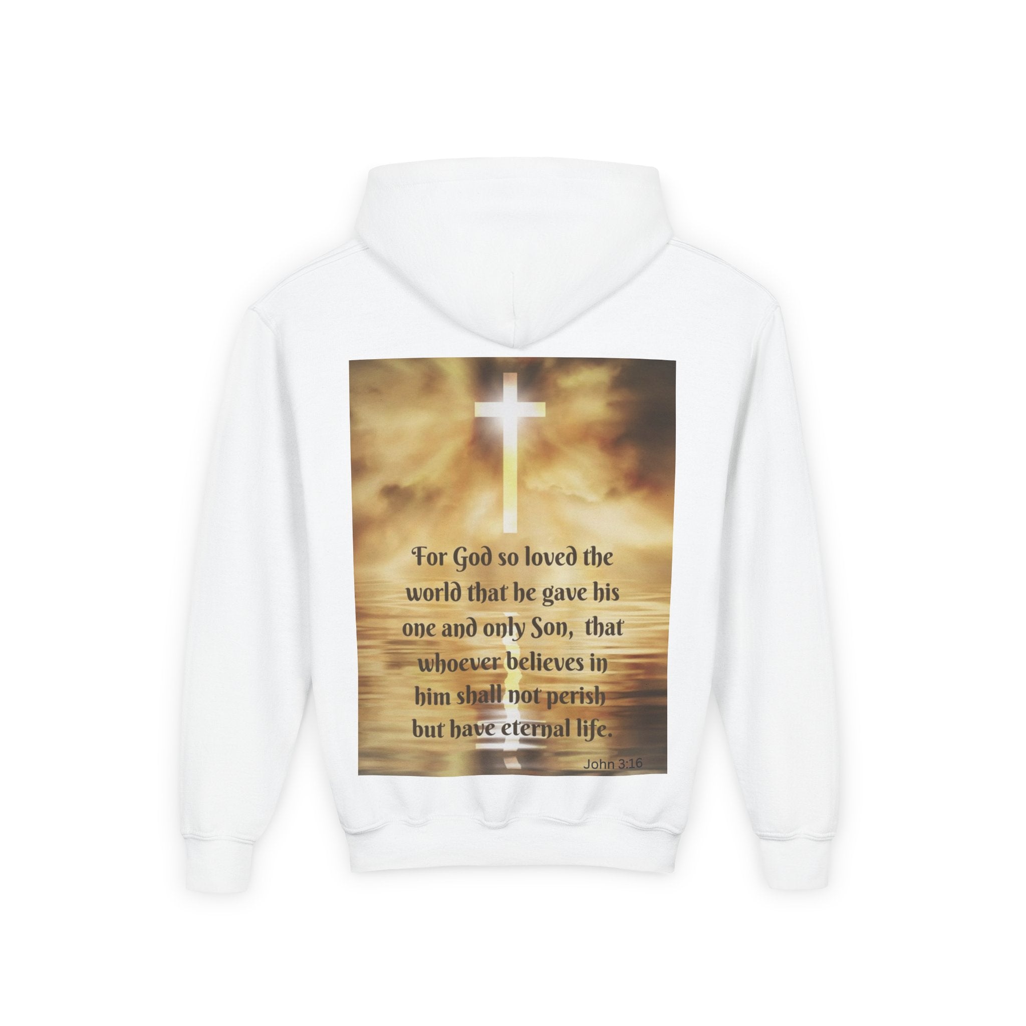 Youth Hoodie - "Trust In God" Christian Sweatshirt with John 3:16 Cross Design