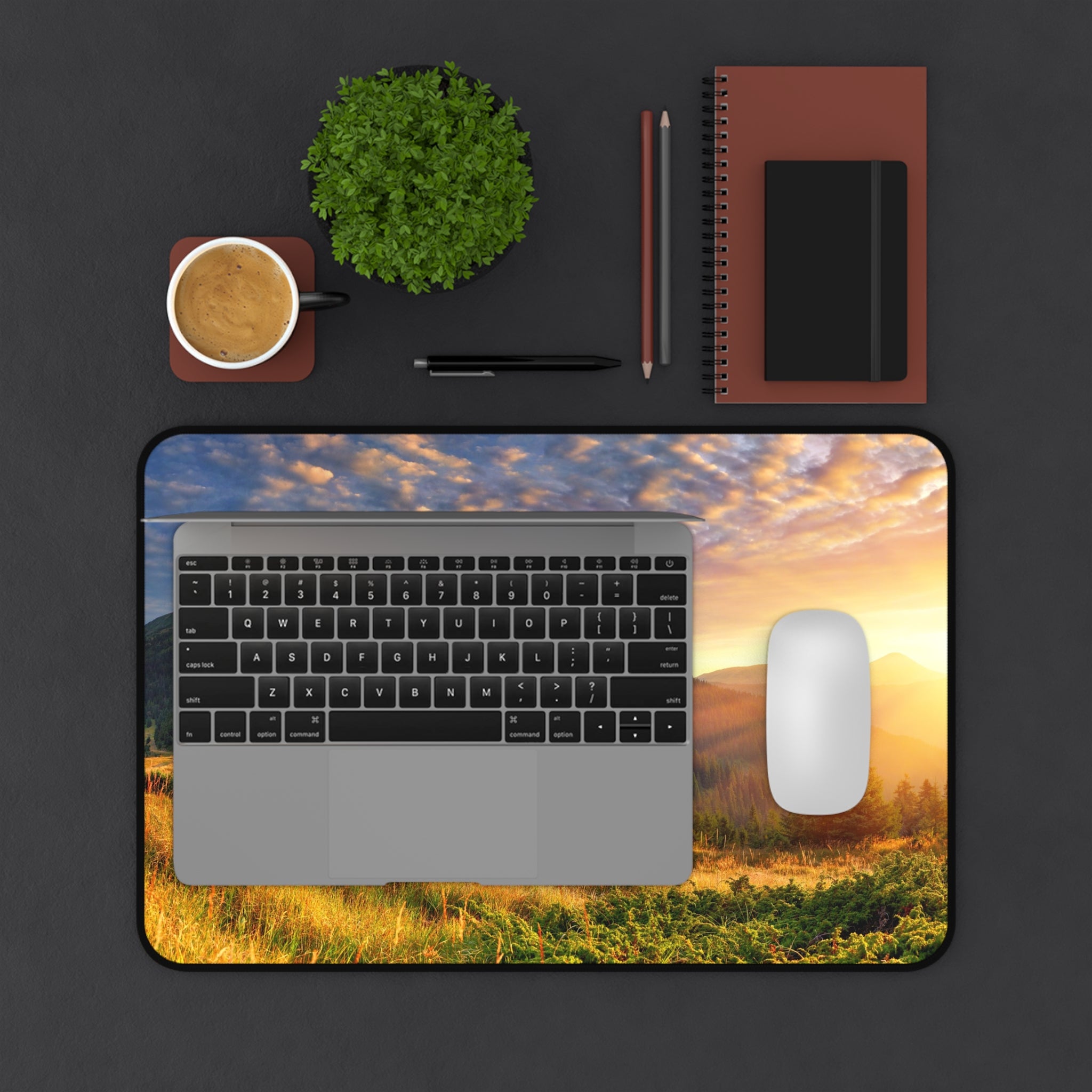 Sunrise Mountain Desk Mat — Scenic Landscape Desk Pad for Work & Gaming